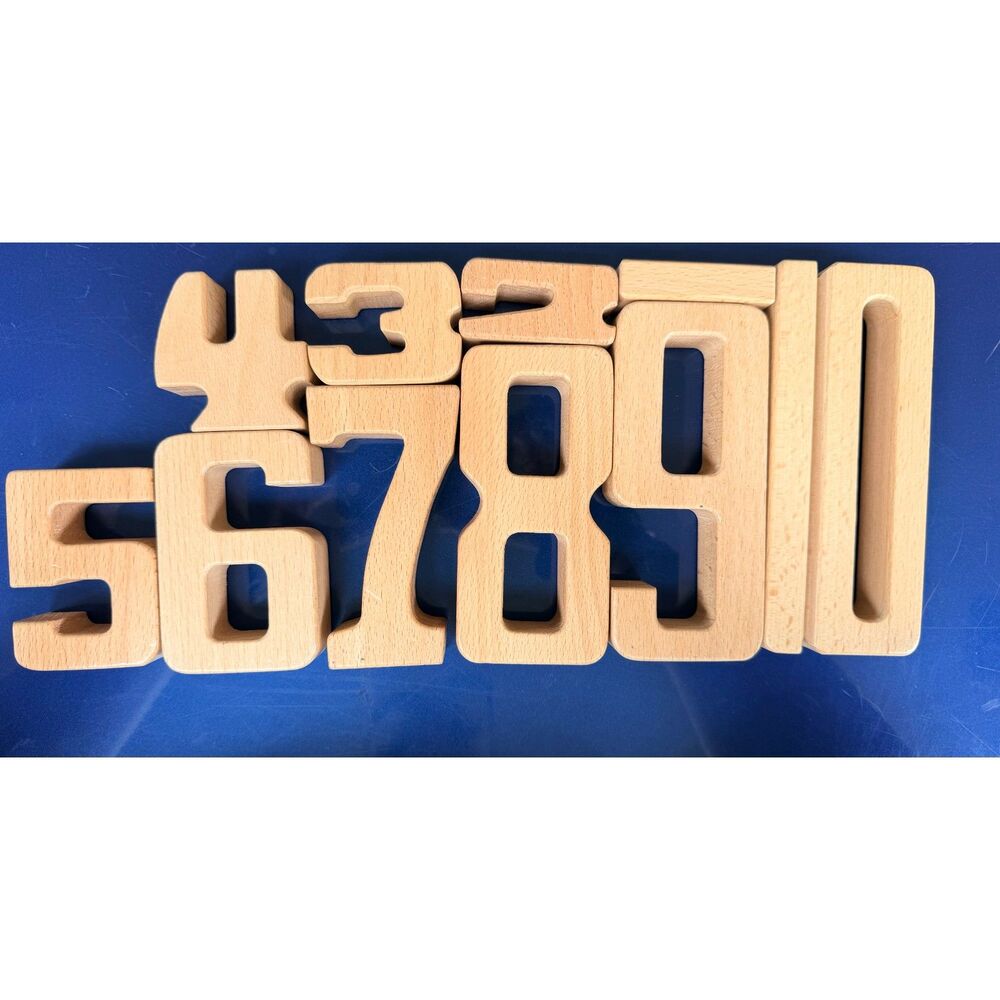 Wooden Number Building Blocks 1-10 Montessori Math Learning Toy GUC
